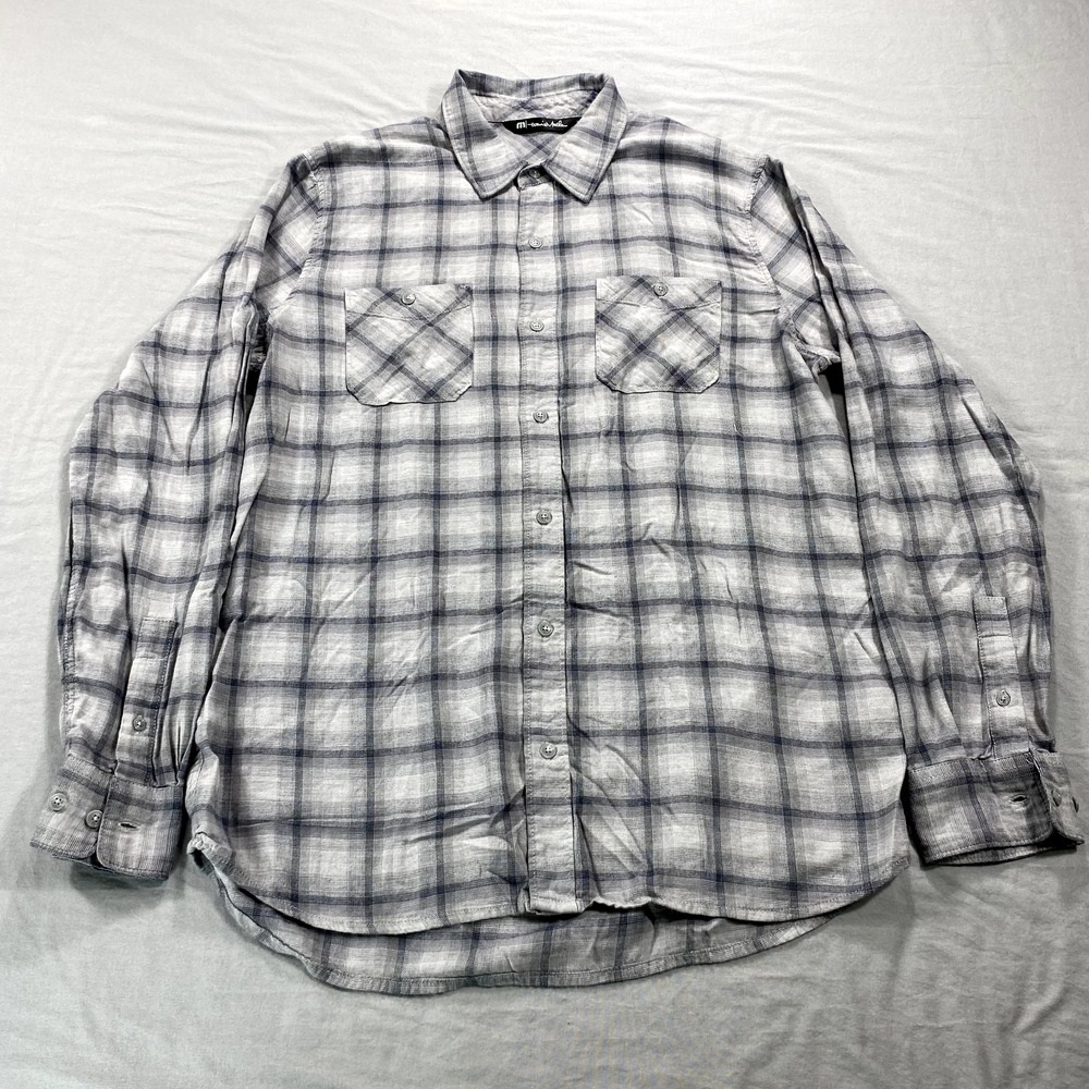 Travis Mathew Shirt Mens Large Gray Shadow Plaid Button Up Lightweight Casual